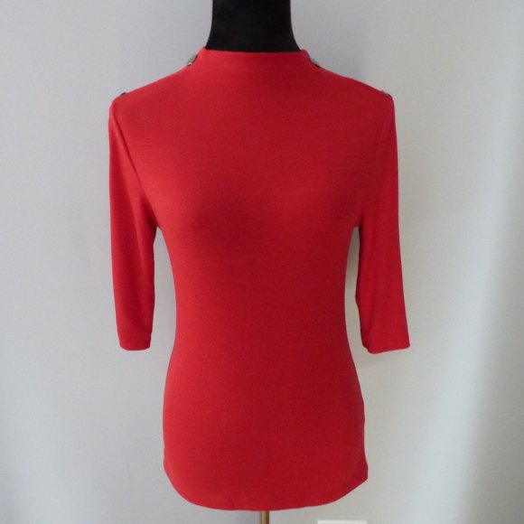 Bershka Mock Neck Top with Button Sleeve Detail - Picture 1 of 4